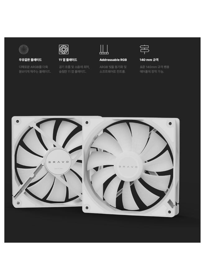 برافو مروحة كمبيوتر G140 ARGB PWM مقاس 140 مم بتقنية aRGB: هادئة وقوية، سرعة دوران 1700 دورة في الدقيقة، تدعم وحدة تحكم مروحة ARGB بجهد 5 فولت و4 دبابيس، تدفق هواء 73.9 قدم مكعب في الدقيقة، مزودة بمحمل هيدروليكي. - Image 5